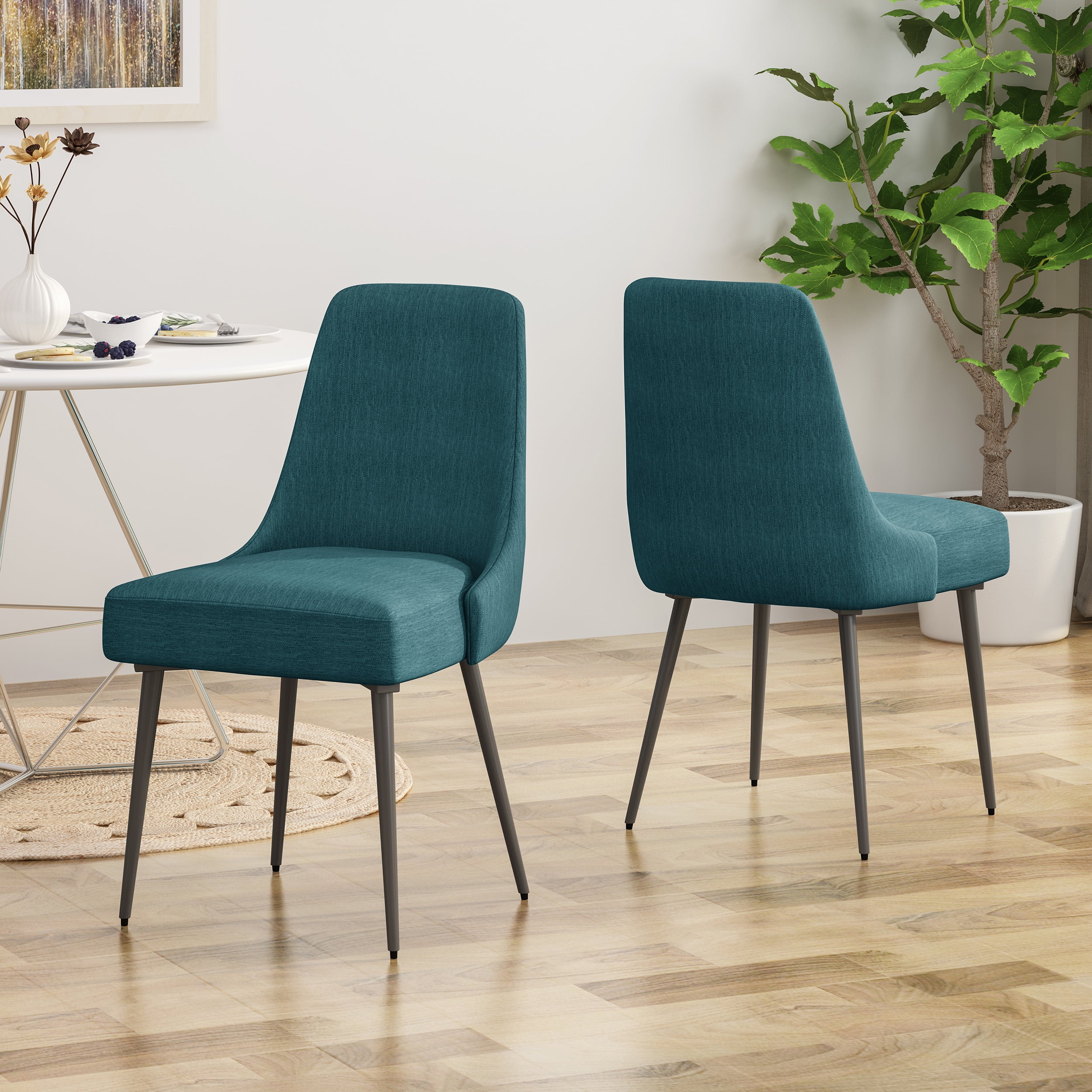 Noble House Scott Modern Fabric Dining Chairs, Set of 2, Teal - Walmart