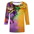 thumbnail image 6 of Feancey Mardi Gras Top for Women 3D Trendy Mask Graphic 3/4 Sleeve T-shirts Dressy Casual Crewneck Party Blouse Carnival Holiday Gifts Purple L, 6 of 6