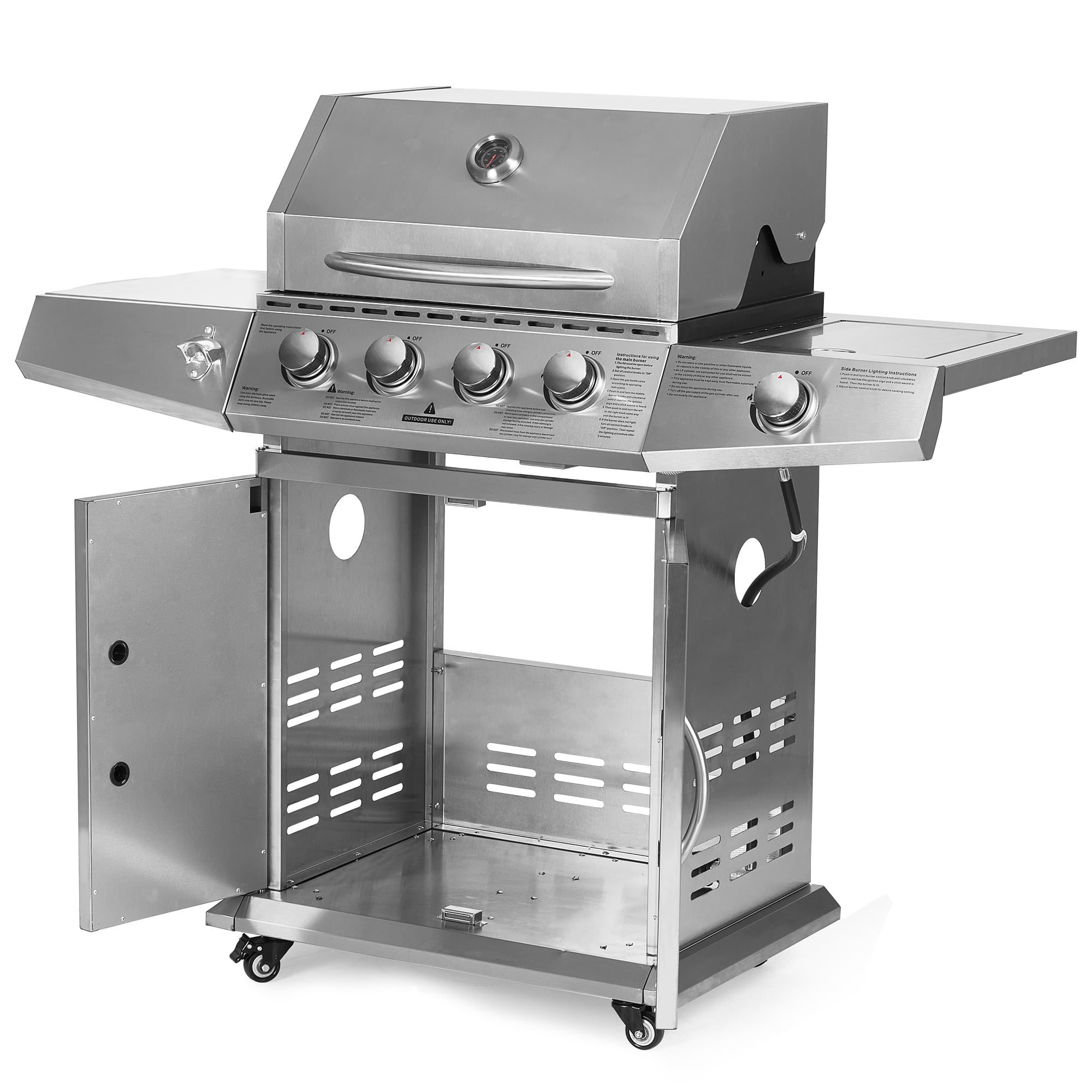BETISEF 4-Burner Propane Gas BBQ Grill with Side Burner, 60,000 BTU Output Stainless Steel Grill,Cabinet Style for Outdoor Cooking Kitchen and Patio Backyard Barbecue