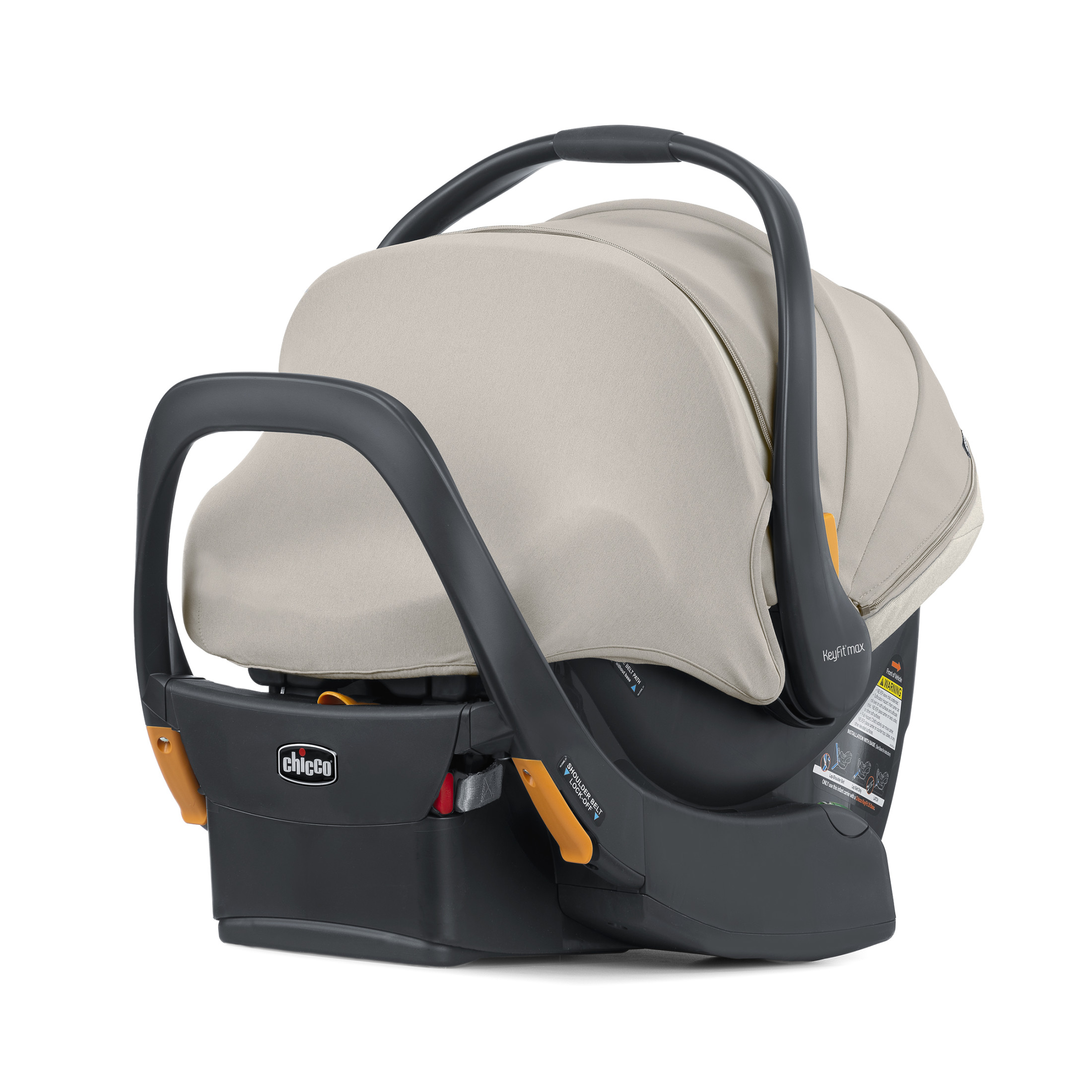 Chicco KeyFit® Max Zip ClearTex® Extended-Use Infant Car Seat and Stay-in-Car Base, Rear-Facing, 1-Hand Adjust Handle, Zip-Open Privacy Shield - Sierra (Beige), New