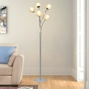 DingLiLighting 5 Lights Modern Globe Floor Lamps for Living Room, Farmhouse Tall Pole Tree Lighting for Bedroom, LED Corner Floor Lamp, Mid Century, G9 Bulb