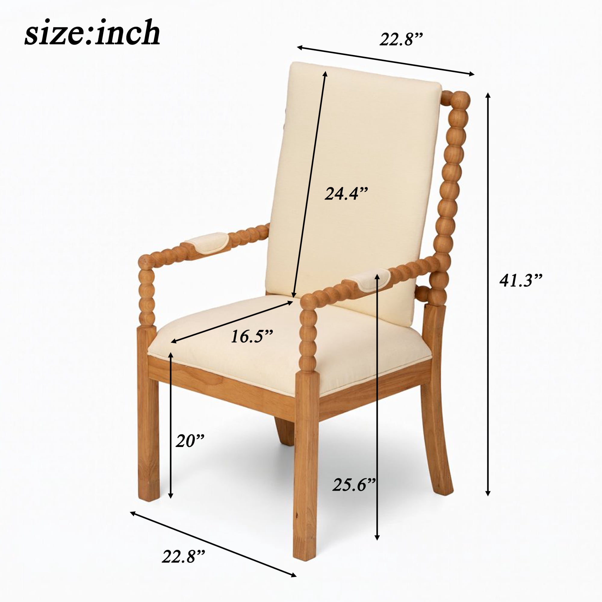 Mintazer Bobbin Upholstered Arm Dining Chairs Set of 2, Farmhouse Beige Fabric Accent Chairs for Apartment Cafe Home, Natural