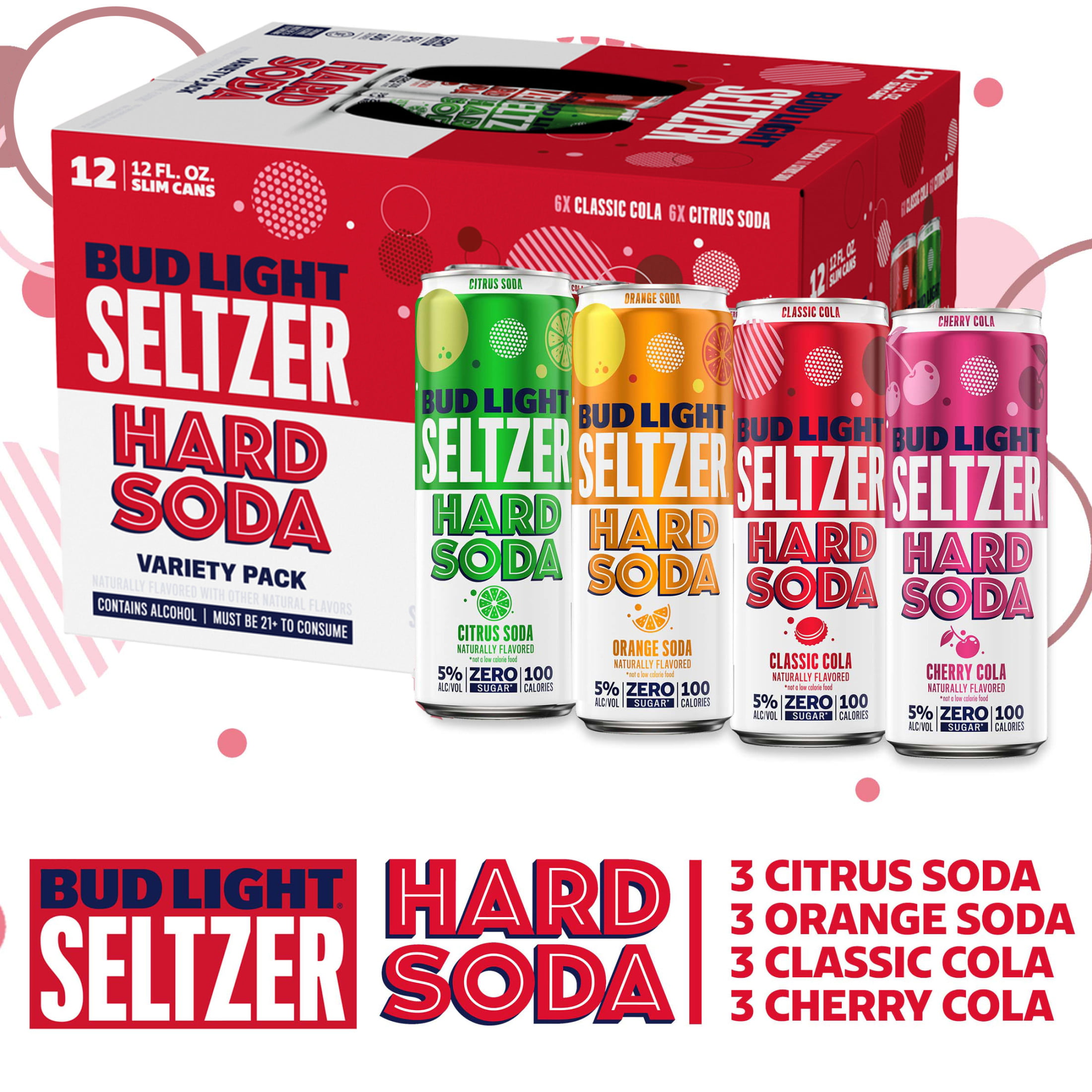 Bud Light Hard Seltzer Hard Soda Variety Pack, 12 Pack, 12 FL OZ Cans, 5 % ABV