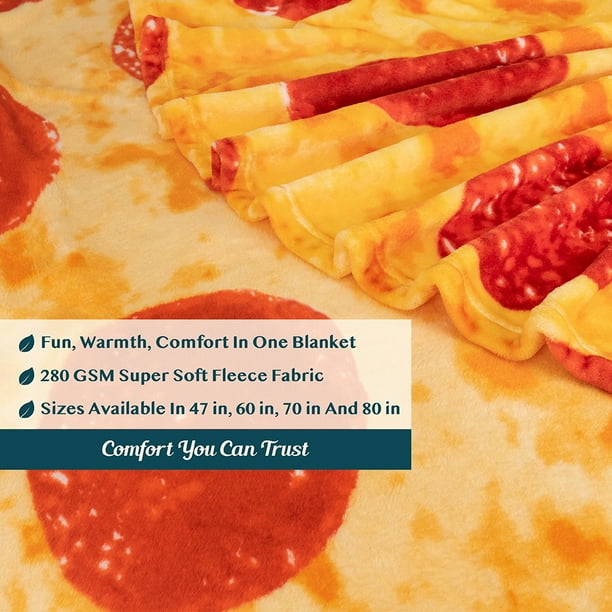 PAVILIA Pizza Blanket Double Sided Realistic Pepperoni Cheese Pizza Throw Blanket Wrap Adult Size Gag Gifts for Kids Teens Birthday Funny Food Blanket Weird Cool Fun Gifts Boys Girls Pizza 60in