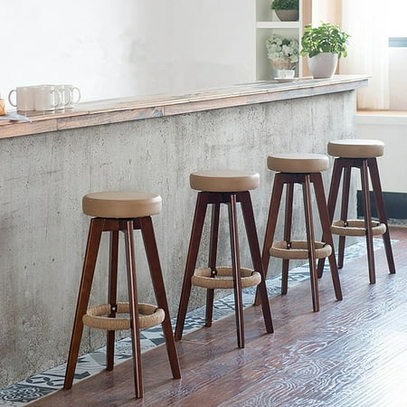 Bar And Chairs Natural Wood Rotatable Bar Stool Chair Barstool with PU Leather Cushion Seat and Long Leg ()