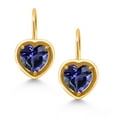 thumbnail image 2 of Gem Stone King 18K Yellow Gold Plated Silver Blue Iolite Dangle Leverback Earrings for Women (1.68 Cttw, Heart Shape 7MM), 2 of 4