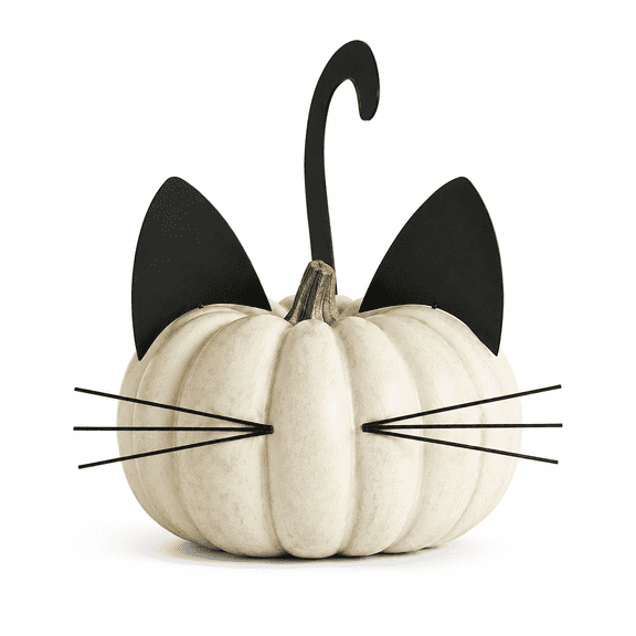 Aximioll Cat Pumpkin Stakes, 5Pc Set, Metal Ears Whiskers Tail Pumpkin Costume Kit, No Carve Pumpkin Decorating Kit, Trick or Treat Porch Display, Gift for Cat Lovers, Black