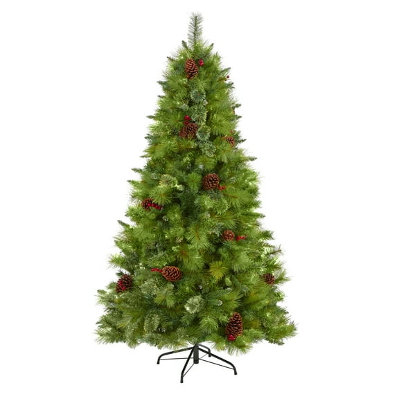 Nearly Natural 6ft. Montana Mixed Pine Artificial Christmas Tree with Pine Cones, Berries, Green