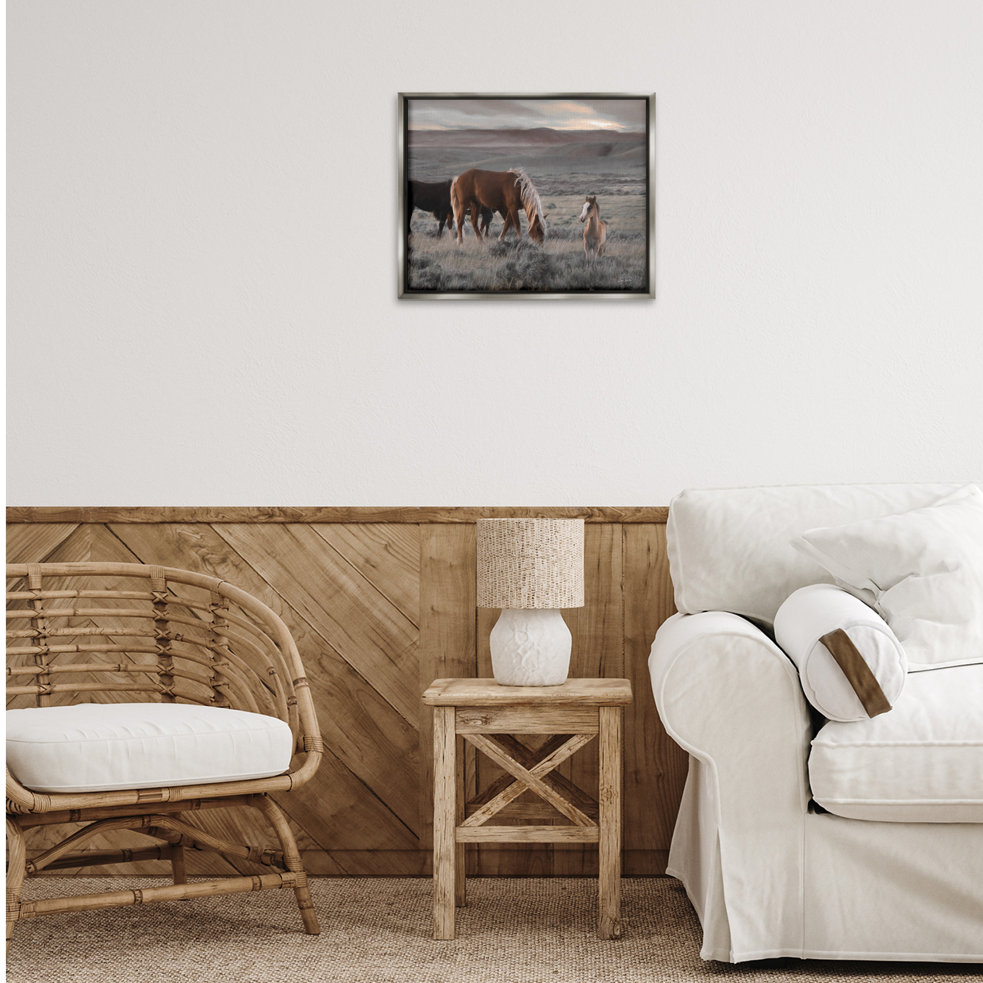 Stupell Industries Country Horses in Valley Animals Photography Gray Floater Framed Canvas Art Print Wall Art, 21 x 17