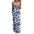 thumbnail image 2 of Womens Casual Loose Sleeveless Spaghetti Strap Wide Leg Pants Jumpsuit Rompers Blue S, 2 of 5