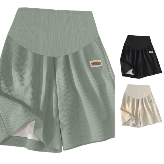 HAYIMI Shorts Women Maternity Support High Waist Stretch Breathable Casual Summer Pregnancy Bottom Solid Color Dressy 2026 Vacation Beach Bottoms, Light Green, L