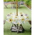 thumbnail image 4 of Hokiten Outdoor Tablecloths with Umbrella Hole & Zipper, Yellow Sunflower Round Tablecloth 54 Inch, Spring Leaves Retro Country Farmhouse Waterproof Table Cloth, Patio/Pool/Picnic Table Covers, 4 of 7