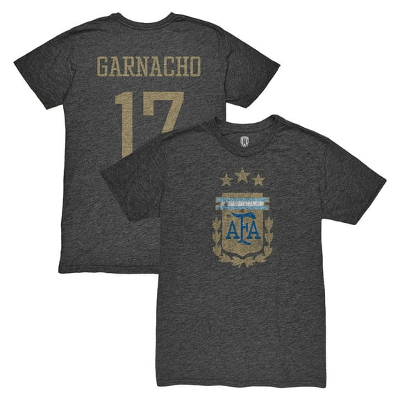 Men's 1863FC Alejandro Garnacho Black Argentina National Team Player Vintage Tri-Blend T-Shirt