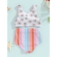 thumbnail image 6 of Douhoow 2 Piece Kids Girls Floral Swimsuits Summer Toddler Striped Bathing Suits Knotted Swim Top and Elastic Shorts Set, 6 of 9