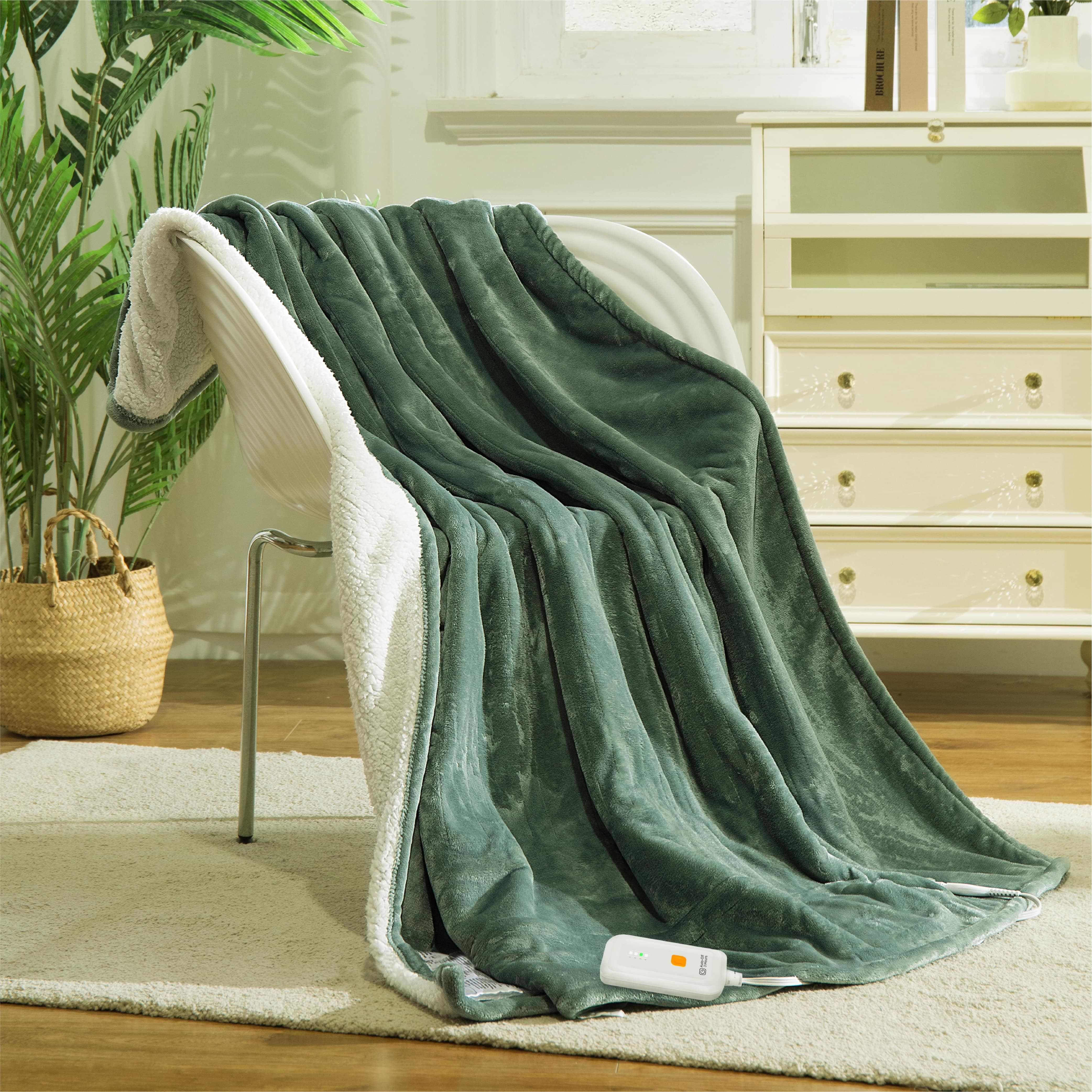 GOTCOZY Heated Blanket Electric Throw 50''X60'' with 4 Heating Level & 3 Hour Auto Off,Machine Washable - Green
