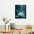 thumbnail image 3 of Nawypu  Water Lily Wall Art,Teal Butterflies Surround Water Lilies in Ocean Canvas Abstract Painting Nature Framed Artwork Ready to Hang for Bathroom Bedroom Living Room Dorm Wall Decor, 3 of 5