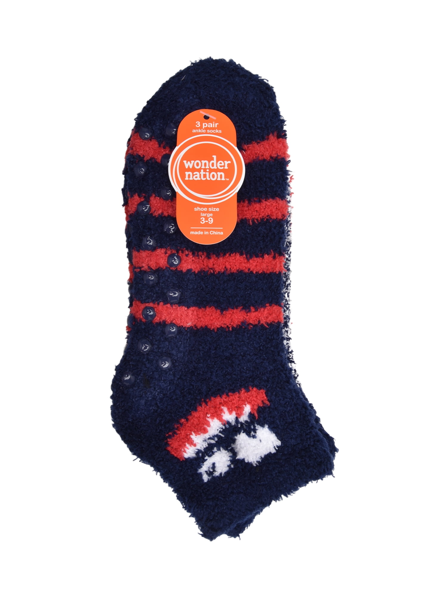 Wonder Nation Boys Funny Face Icon Cozy Ankle Socks, 3-Pack, Size L, Shoe Sizes 3-9