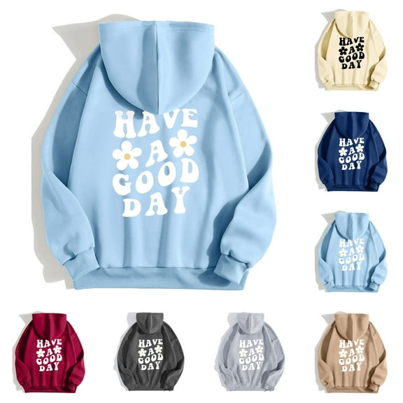 LEKDFST Womens Graphic Oversized Hoodies Drop Shoulder Hooded Sweatshirt Y2K Slogan Pullover Beige L