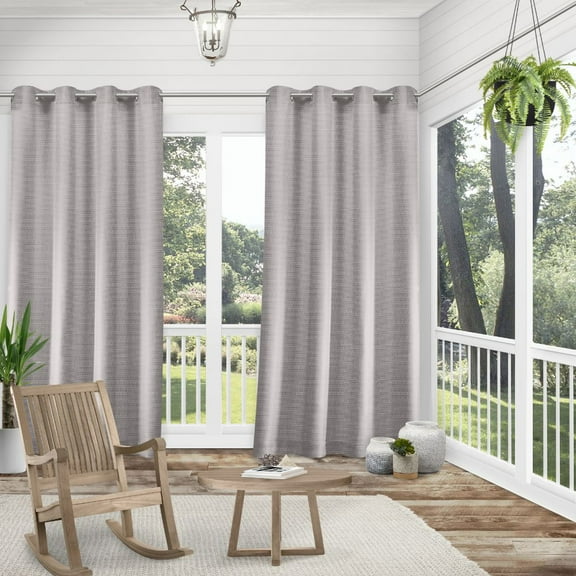 Exclusive Home Curtains Delano Heavyweight Textured Indoor/Outdoor Grommet Top Curtain Panel Pair, 54x120, Silver