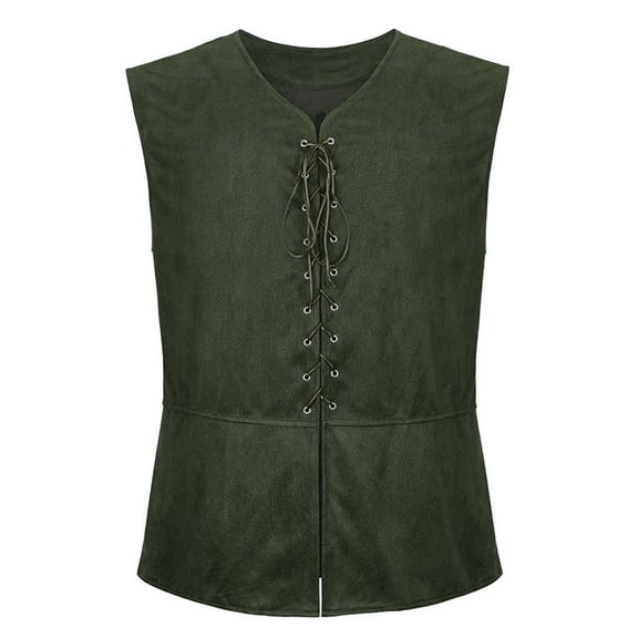 Yaoyar Men's Solid Color Retro Casual Drawstring Waist Vest Stylish Sleeveless Top Versatile Daily Wear Layered Activewear Classic Vest