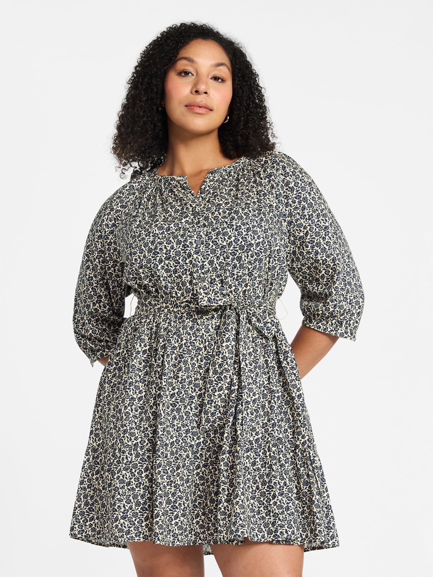 Time and Tru Women's Cotton Tiered Mini Dress with Ruffle Hem, Sizes XS-XXXL