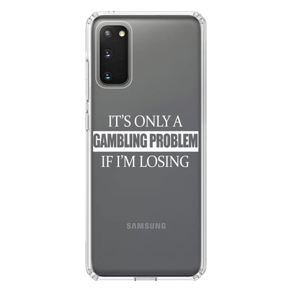 DistinctInk Clear Shockproof Hybrid Case for Galaxy S20 ULTRA / 5G (6.9" Screen) - TPU Bumper Acrylic Back Tempered Glass Screen Protector - It's Only a Gambling Problem if I'm Losing