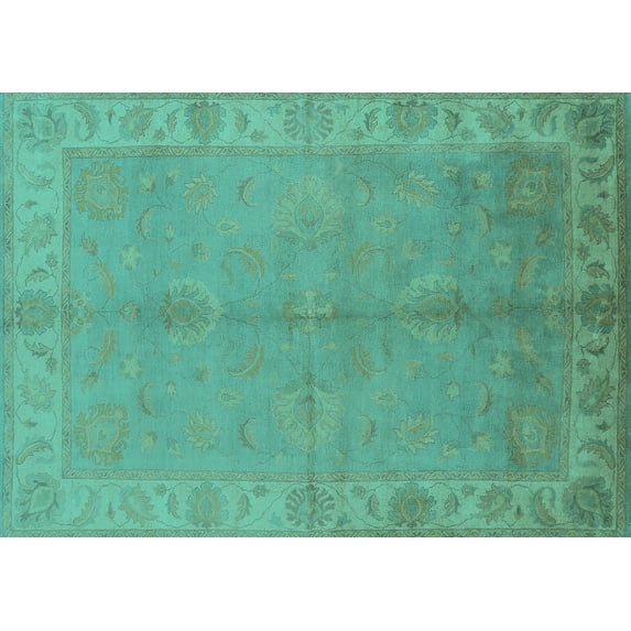 Ahgly Company Machine Washable Indoor Rectangle Oriental Turquoise Blue Traditional Area Rugs, 5' x 8'