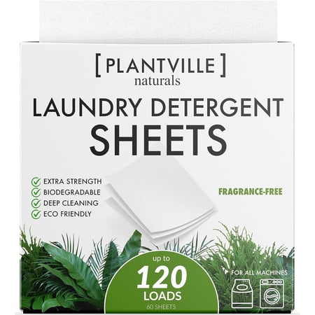 Plantville Naturals Laundry Detergent Sheets - Eco-friendly Plant Based Liquidless - Fragrance Free