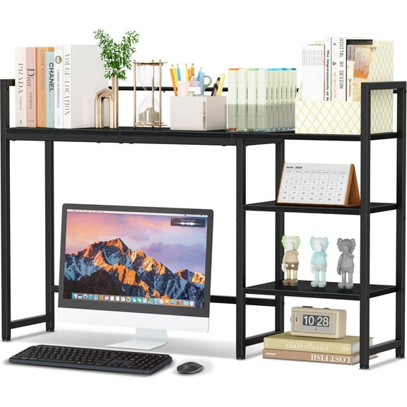 Desk Shelf, 44.9" Large Desktop Organizer Shelf, Desk Hutch for Monitor, 4 Tier Display Rack, Wooden Desktop Bookshelf Storage Rack for Home Office Dorm