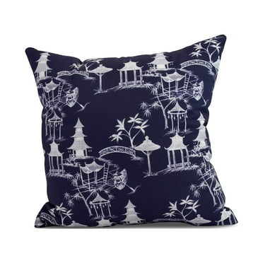Simply Daisy, 20" x 20" Chinapezka, Floral Print Outdoor Pillow, Navy Blue