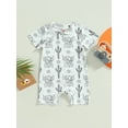 thumbnail image 2 of Genuiskids Baby Boy Girl Western Clothes Cow Print Short Sleeve Romper Jumpsuit Ribbed Bodysuit One Piece Country Outfit 0-18M, 2 of 7