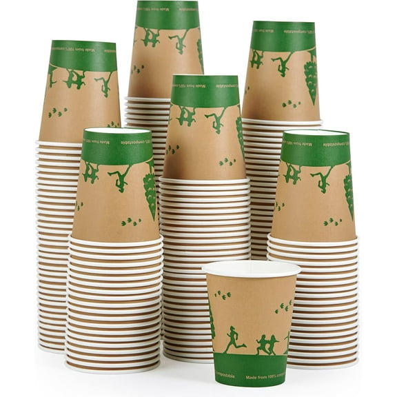 300 Count Compostable Paper Cups, 8 oz Biodegradable Disposable Paper Coffee Cups with PLA Lined, Eco friendly Hot Drinking Cups for Party, Picnic,Travel,and Events