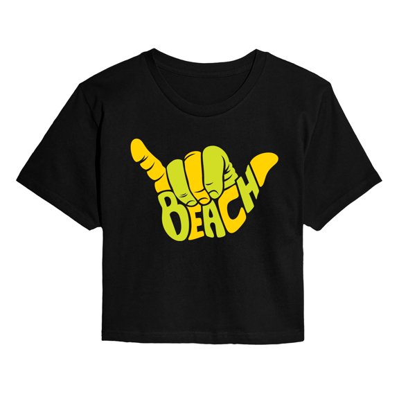Instant Message - Beach, Aloha Hand Gesture - Juniors Cropped Graphic T-Shirt