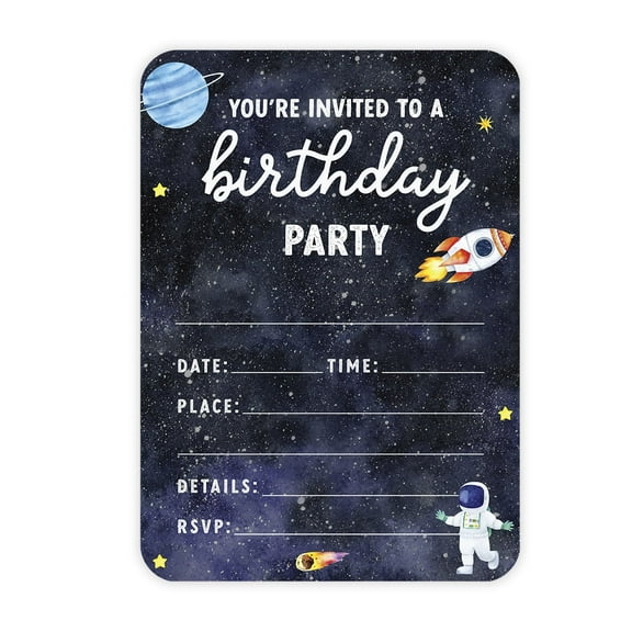 Koyal Wholesale Pastel Outer Space Birthday Paper Invitations for Kids, 1st Birthday, Blank Cards with Envelopes, 24-Pack