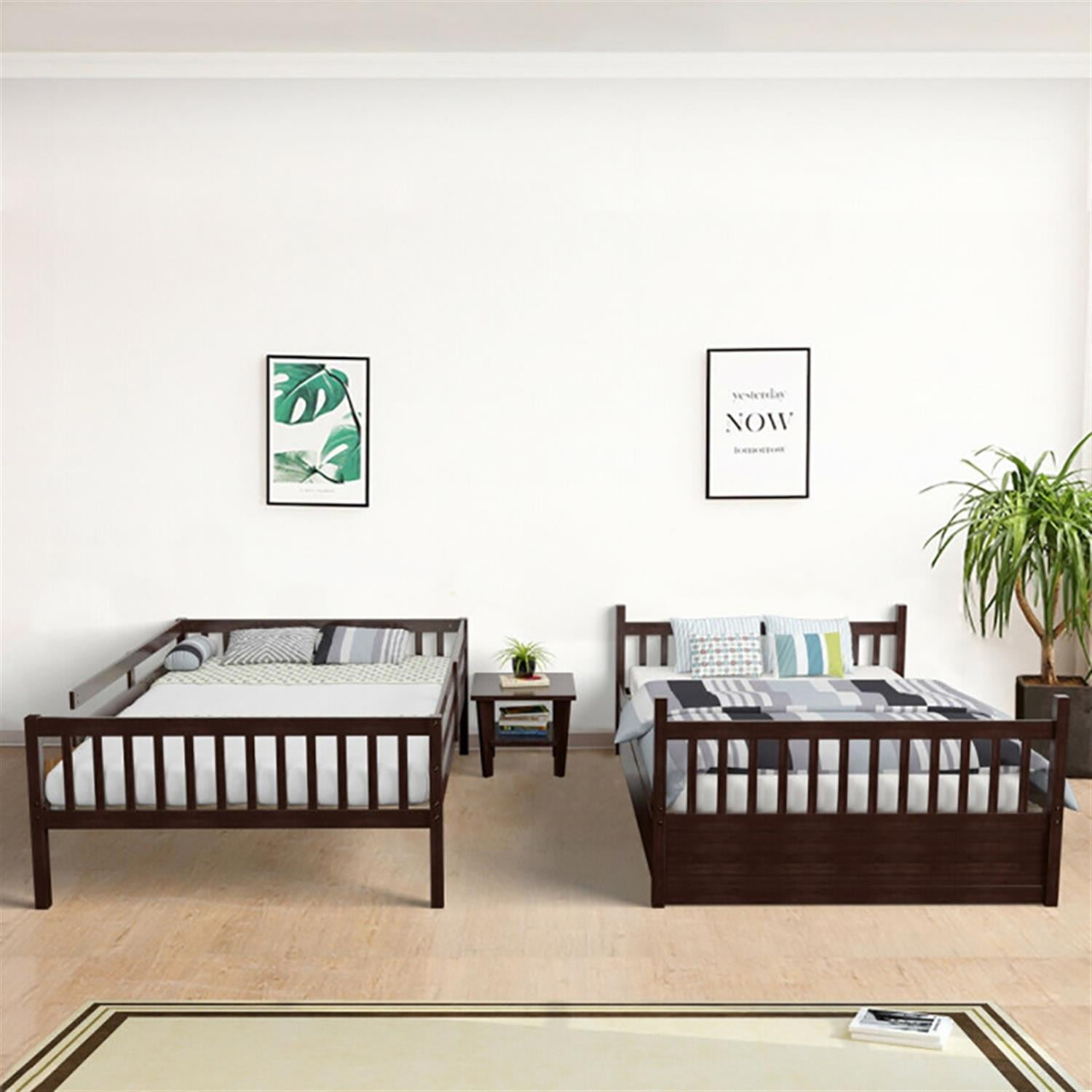 Demi Bonn Bunk Beds Full over Full with Ladder in the Steps and a Full Trundle, Bunk Bed Platform Twin Over Twin, Brown