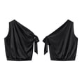 thumbnail image 4 of Women's One Shoulder Satin Blouse Summer Oversized Plain Tie Sleeveless Shirts Elegant Lightweight Office Business Tops Black, 4 of 6