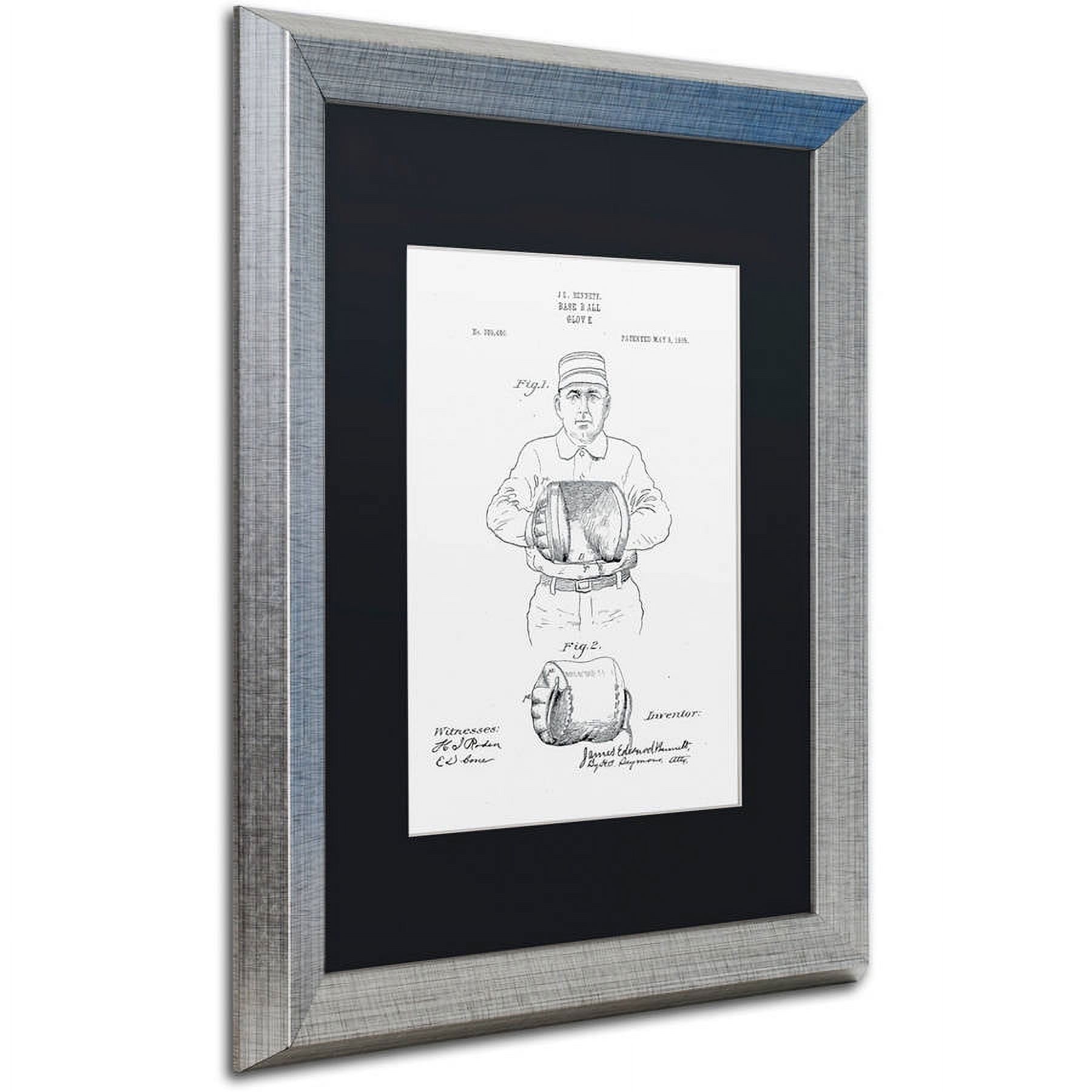 Trademark Fine Art "Baseball Glove Patent 1905 White" Canvas Art by Claire Doherty, Black Matte, Silver Frame