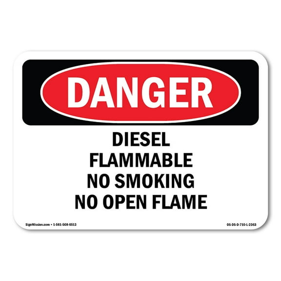SignMission OS-DS-A-1014-L-2363 10 x 14 in. OSHA Danger Sign - Diesel Flammable No Smoking No Open Flame