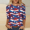 thumbnail image 4 of JOANKDMI Women's American Flag Shirts 3/4 Sleeve 4th of July Independence Day Crew Neck Tops Patriotic Holiday Festival Fashion T Shirts, 4 of 7
