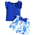 thumbnail image 2 of ITSAME Girls Outfit Sets, Knit Cotton Bow Ruffle Sleeve Top and Floral Print Shorts 2-Piece Summer Fashion Leisure Sets Blue 9M, 2 of 9
