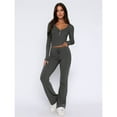 thumbnail image 4 of Conjunto Deportivo de Otoño de 2 Piezas A Juego para Estar en Casa: Pantalón de Pierna y Top Corto con Cuello Henley. Gris Oscuro M, 4 of 6