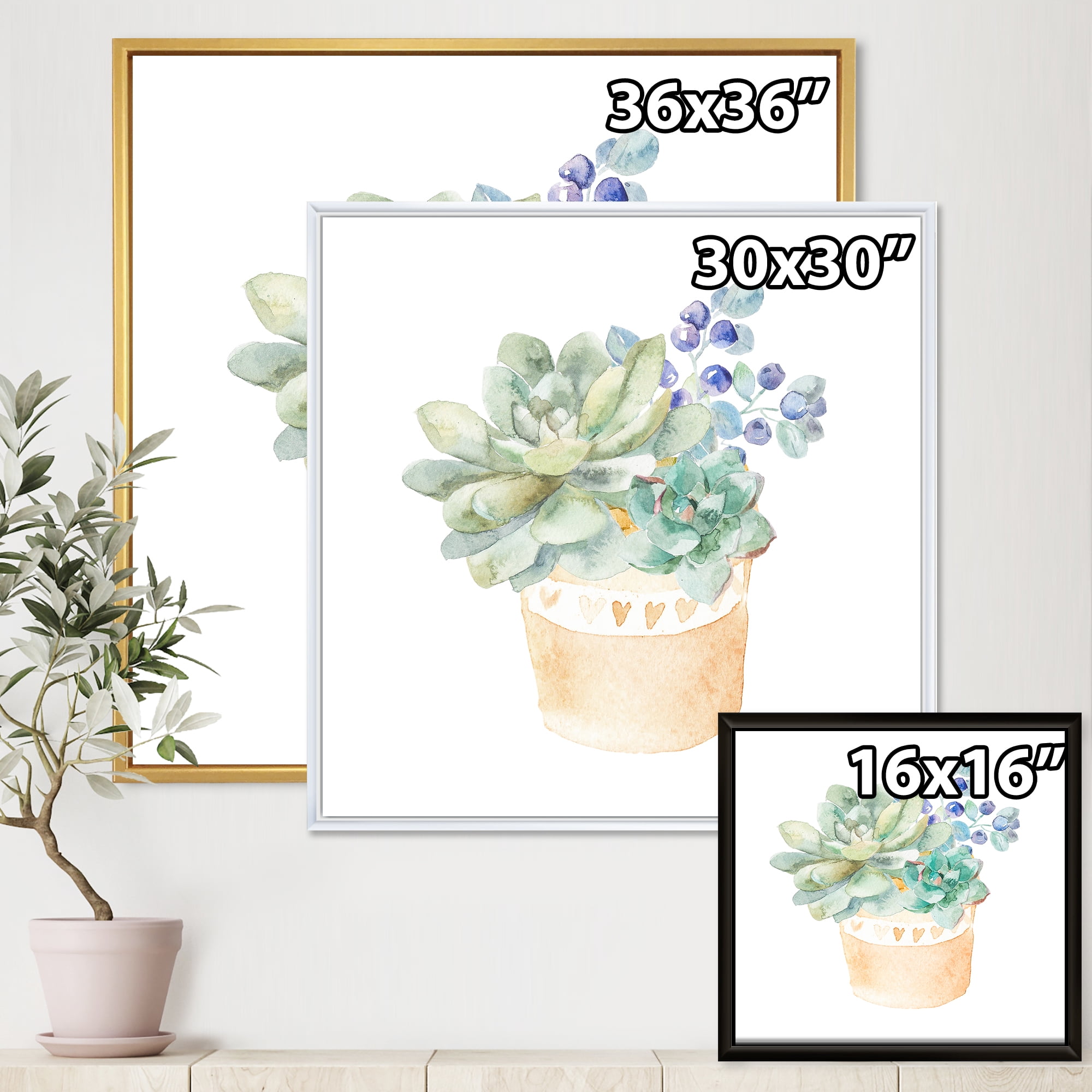 Designart 'Succulent Flower In Terracotta Clypot II' Traditional Framed Canvas Wall Art Print