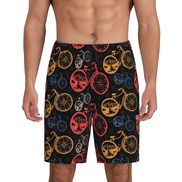 Balery Compass And Mountains In Bicycle Wheels1 Pantalones cortos de pijama de punto de algodón para hombre con cinturilla y bolsillos-XX-Large