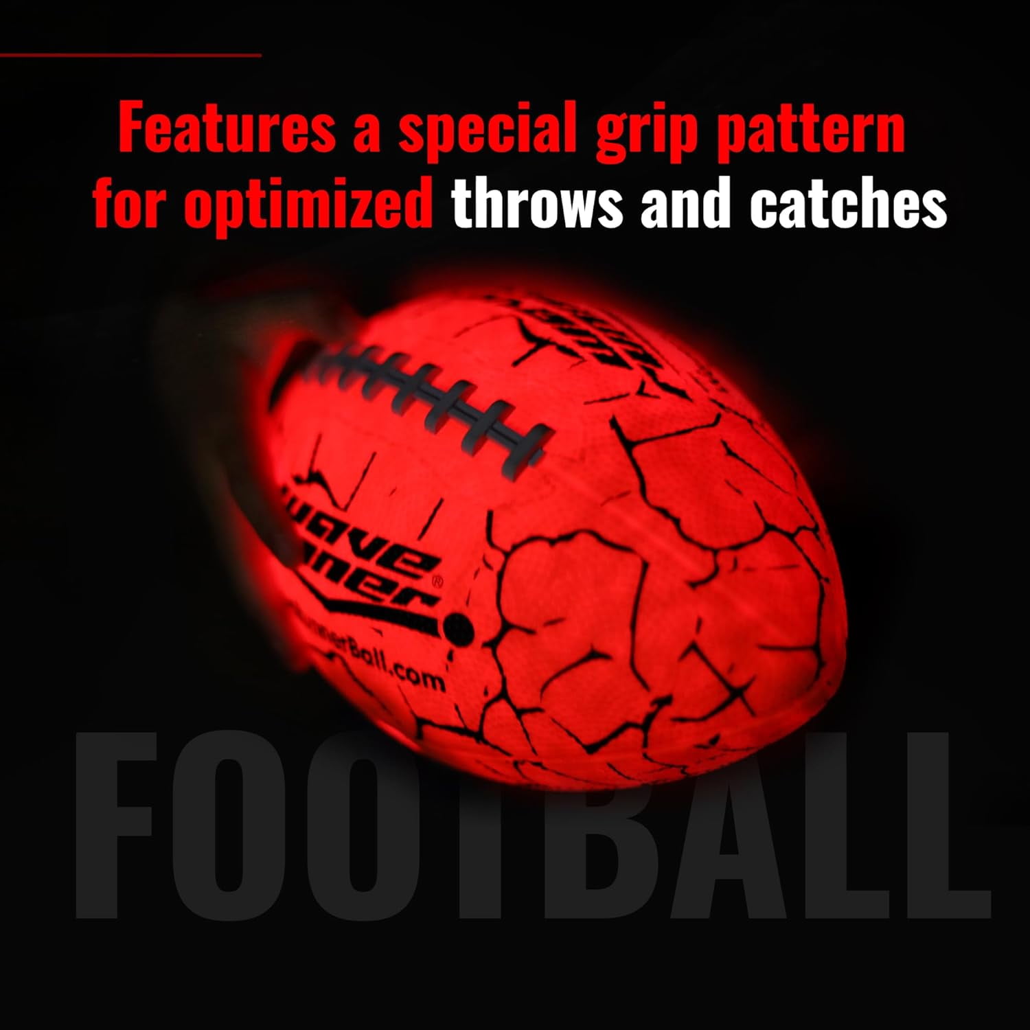 Wave Runner Grip-It LED Glow Football, Durable Orange, 10.35 in
