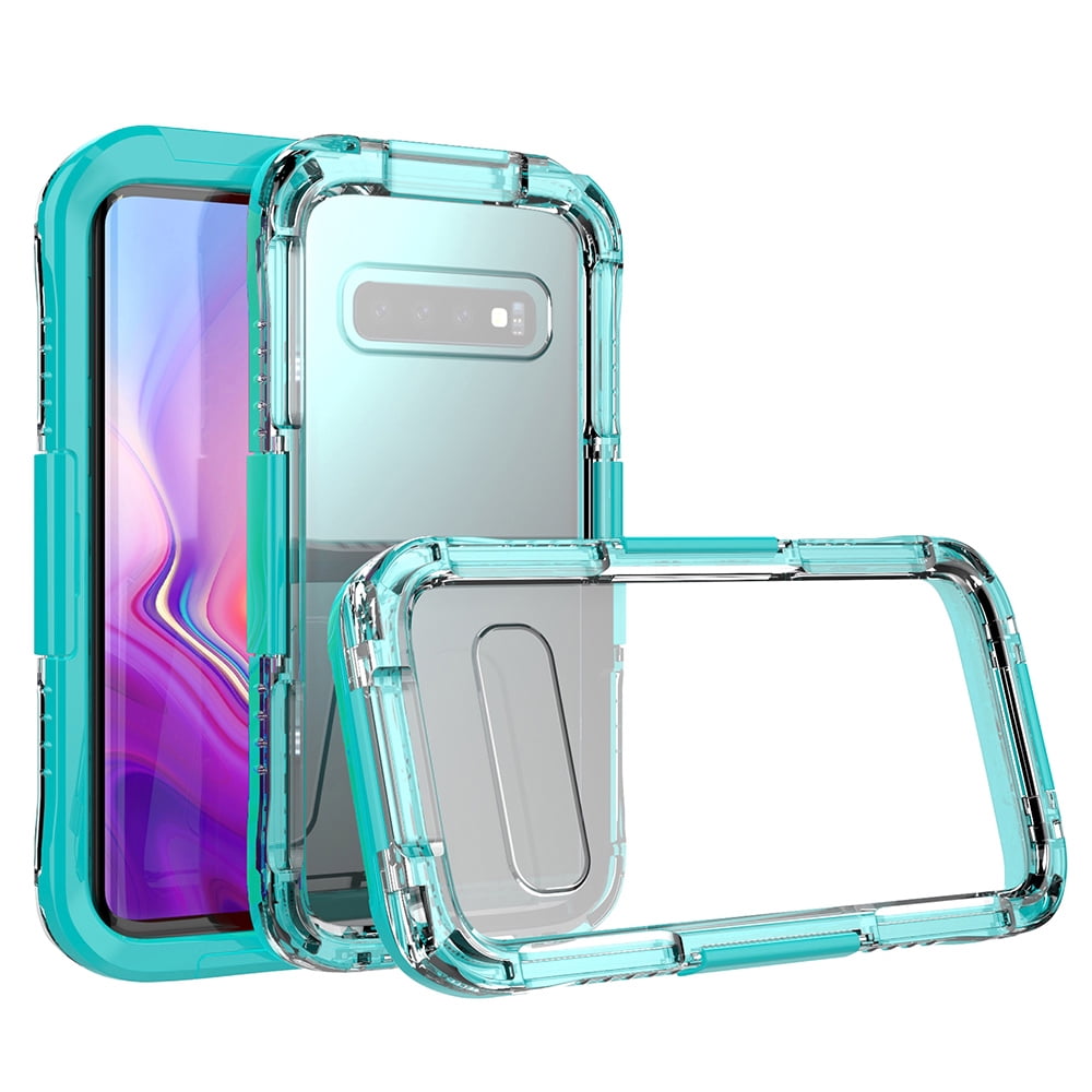 Waterproof Fully Sealed Hard Case For Samsung Galaxy S10 With Plastic Screen Protector Cover For Swimming, Beach, Camping, Vacation Outdoor Use (Aqua)
