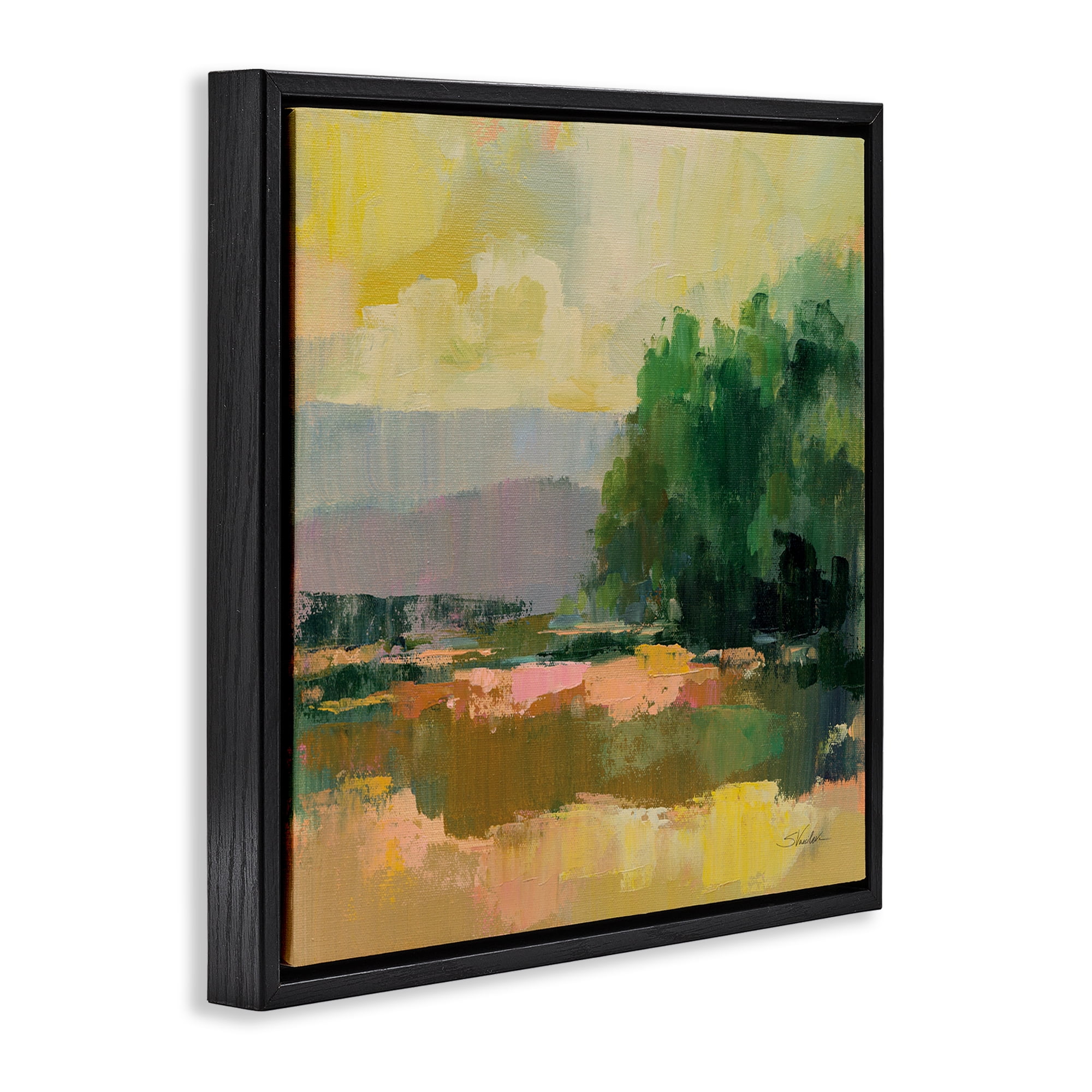Stupell Industries Abstract Willow Tree Landscape & Nature Painting Black Floater Framed Canvas Art Print Wall Art, 18 x 18