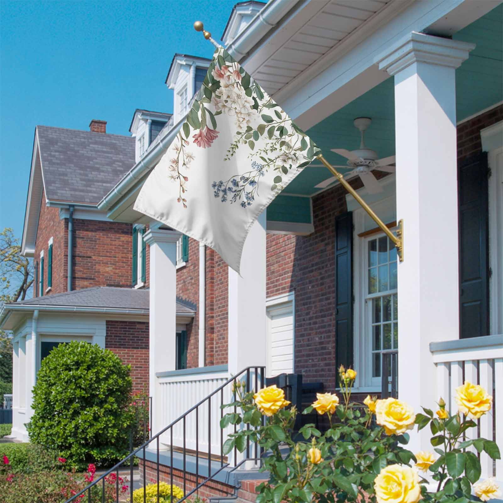 Spring Floral House Flags For Outdoor, Country Watercolor White Blue Red Flower Green Leaves Small Double Side Yard Flags Weather Proof House Decor for Lawn Outside Holiday 28 x 40 Inches