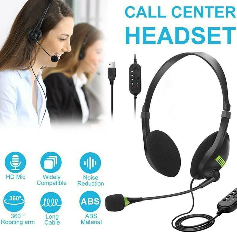 Clearer Voice Stereo PC Headset Headphone for Business Skype Call Center Office Computer USB Computer Headset with Microphone Noise Cancelling & Audio Controls 