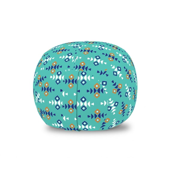 Boho Hippie Storage Toy Bag Chair, Tribal Style Inspired Geometric Shapes Squares Repeated Ornamental, Stuffed Animal Organizer Washable Bag, Large Size, Turquoise Blue Orange, by Ambesonne