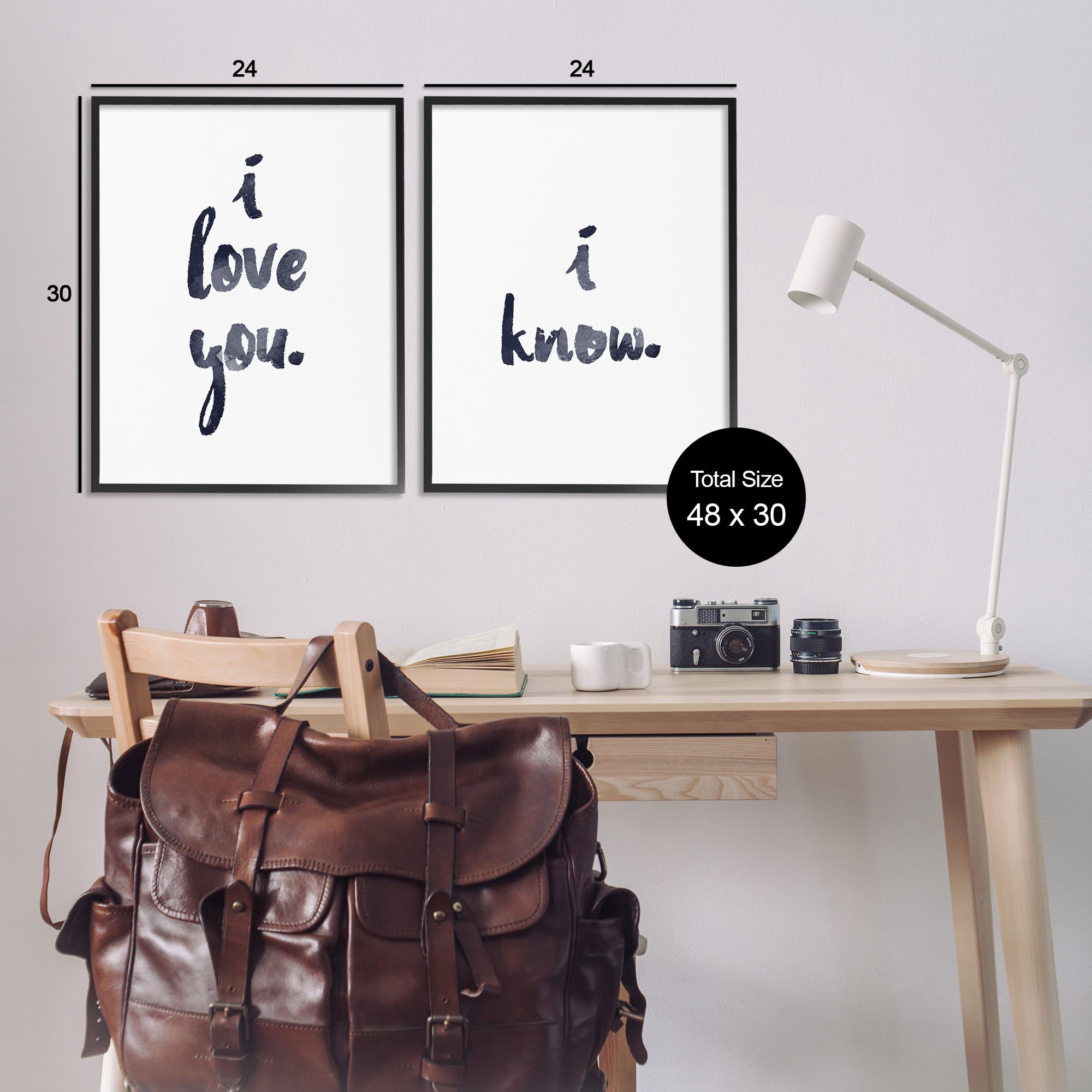 Stupell Industries Glam I Love You Phrase Inspirational Painting Black Framed Art Print Wall Art, 24 x 30, Set of 2